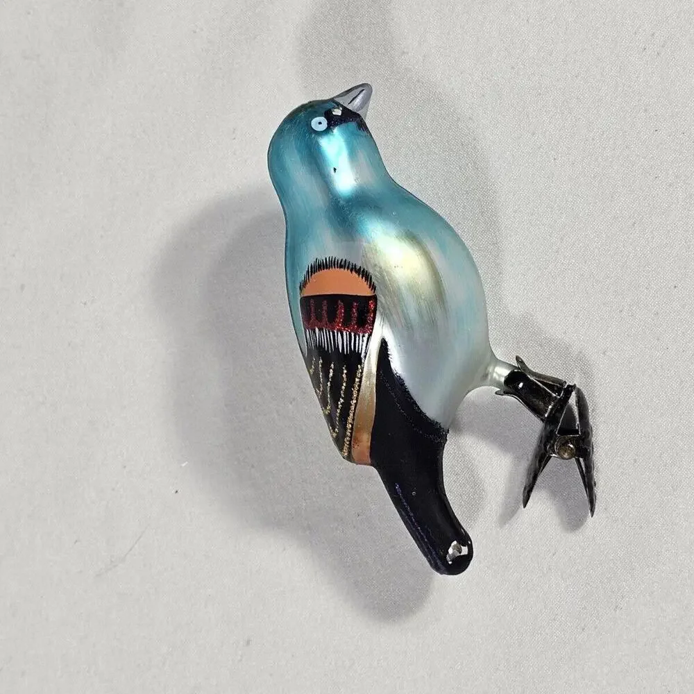 Vintage Blue Bird Mercury Glass Clip on Christmas Ornament Rare Tree Colorful - Picture 5 of 6